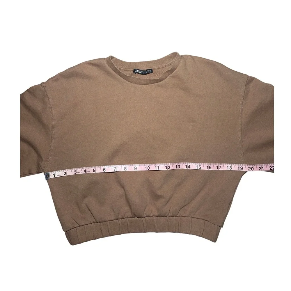 ZARA Brown Cropped Crewneck Sweatshirt Womens Size L - Picture 3 of 6